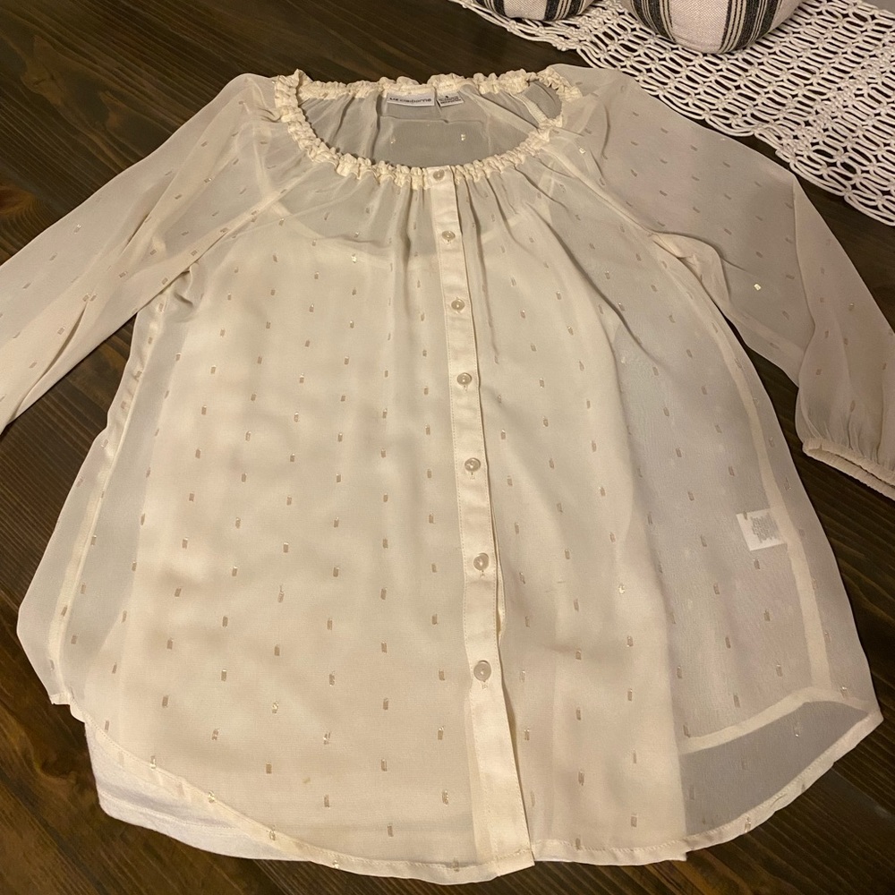 Liz Claiborne Sheer Blouse. Ivory with Gold pattern. Size Small. Never worn.